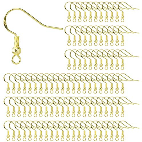 Ohrring Haken 925 Sterling Silber Ohrhaken mit Kugel Spule für DIY Ohrhänger Schmuckherstellung Ohring Zubehör 100 Stück 14K Vergoldetes Gold