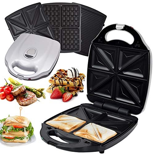 Syntrox Germany Maker 3 in 1 XXL ZN-2000W Multimaker + piastra per waffle + griglia a contatto con 3 piastre intercambiabili