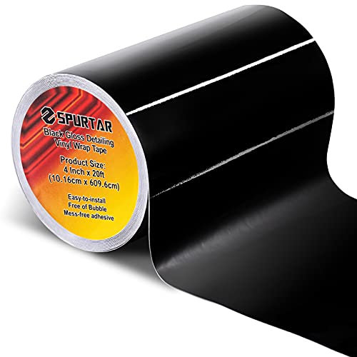 Spurtar Gloss Black Vinyl Wrap Tape-4 inch x 20 Ft Vinyl Wrap for Cars Air Release Strong Adhesive Detailing Paper Anti-Scratch Tape Door Sill Protectors Strips for Most Vehicles (10cm x 6m)