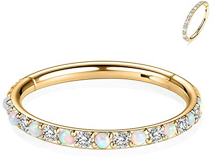 hengkaixuan 16G Septum Clicker Ring Daith Ohrringe Muschelschmuck Nahtloser Clicker Ring Chirurgischer Stahl Turm Tragus Muschel Piercing Schmuck Kleiner Creolenohr Nasenring Gold 8mm CZ Opal