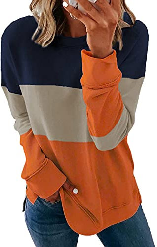 SMENG Sweat zippé Femme Pull Femme Chic Sweatshirt à Enfiler en Molleton et Éponge Femme Sweatshirt Ras-du-Cou Graphique Coupe Classique à Manches Longues Femme Orange Grand