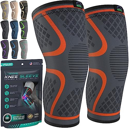 MODVEL Ginocchiera, 2 Tutore a Compressione per uomo e donna, Tutore per il fascia ginocchio per sportiva, palestra,ginocchiere Ortopedica supporto per recupero lesioni Menisco,Sollievo da Dolori