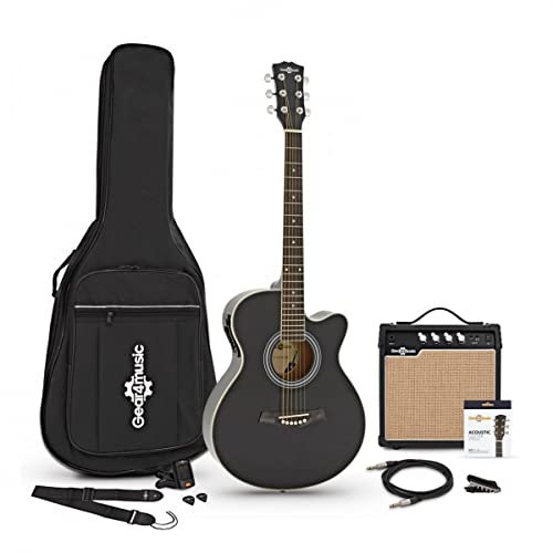 Gear4music SC-100 ElektroAkustikgitarre Full Size mit Verstärker 15W