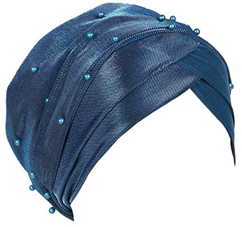 YOFASEN Damen Beanie Hut - Muslimische Hut Haar Abdeckung Hijabs Turban Bandanas Beanie Mütze Kopftuch für Haarausfall Chemo Lange Kurze Haare Schönheit Kopfbedeckungen, Blau