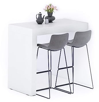 MOBILI FIVER, Península de Cocina Evolution 120x60, Fresno Blanco, Mesa Auxiliar de Cocina para 4 Personas, Made In Italy