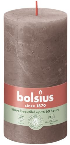 Bolsius Stumpenkerze Rustik Shine Rustikales Taupe 13 cm Stumpen- und Kugelkerzen