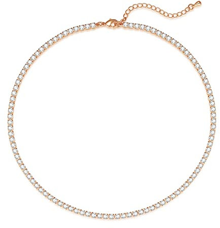Luxval Collana da tennis in oro rosa 14 carati, collana girocollo da donna, con zirconi sintetici tagliati a diamante, larghezza 3 mm, 35,5 cm, zirconia cubica