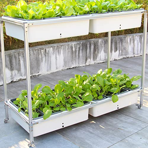 GWMWON 43 x 18 x 29 2 Etagen Hochbeet Pflanzkasten mit Beinen & 8 Aufbewahrungsboxen/Rädern, Erhöhtes Gemüsebeet, für Blumen/Kräuter/Hinterhof/Terrasse/Balkon