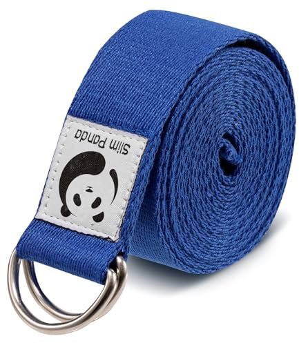 Slim Panda Yoga Belt Pilates Yoga Straps Stretch for Exercise Workout Dance, 1.85m & 2.5m Cotton Yoga Belt with Safety D Ring Buckles for Stretching, Flexibility, (Dark Blue, 8FT/2.5M)
