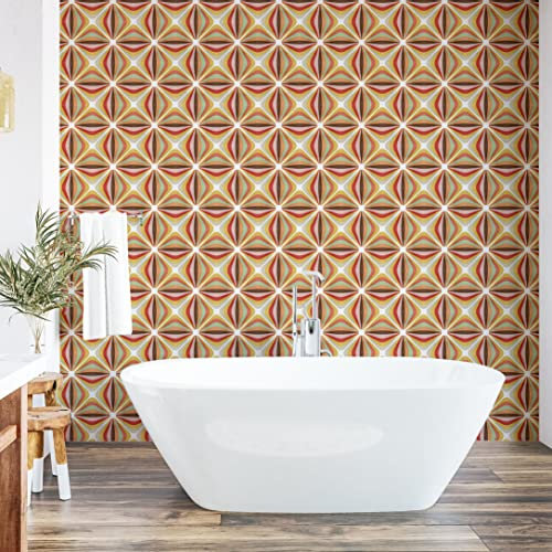 Ambesonne Retro Peel & Stick Wallpaper Home, Abstract Geometrical Stripes with Curves in Colorful Design Sixties Seventies Style, Self-Adhesive Living Room Kitchen, 33 cm x 90 cm, Brown Orange Rose