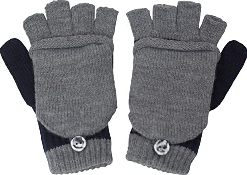fashionchimp Kinder Halbfinger-Handschuh mit Kappe, warme Fäustlinge, Uni-Farben, Made in EU (Grau-Schwarz; Größe 4-5 Jahre)