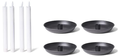 Novaliv 4X Kerzenhalter 15cm Metall Stabkerzenhalter SCHWARZ mit batteriebetrieben Stabkerzen LED-Kerzen Premium Tafelkerzen Kerzenständer Candle Holder Adventskranz weihnachtliche Tischdekoration