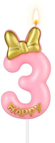 5,8cm Rosa Geburtstagskerzen, Niedlich Geburtstag Nummer Kerzen mit Schleifenknoten Kuchenzahlenkerzen für Mädchen Geburtstag Jubiläum Partys (3
