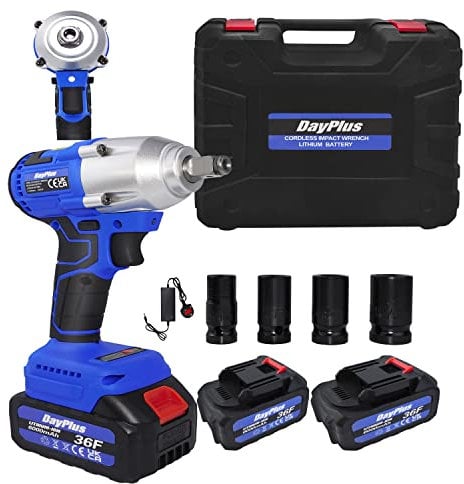 20V Cordless Impact Wrench, 420N.m 1/2 inch Drive Electric High Torque Wrench with 2pcs 6.0AH Battery, 4 Impact Socket Set, 12 Accessories,Charger & Carry Case