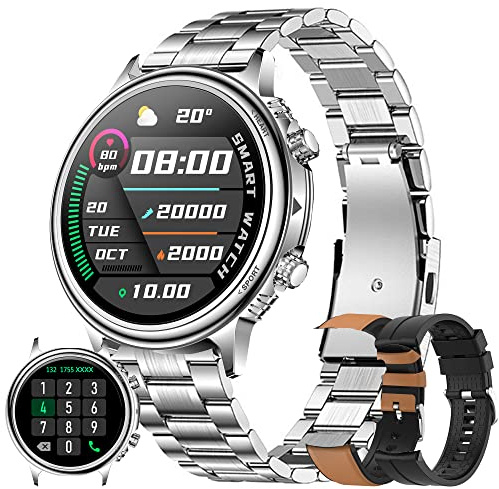 ZPIMY Smartwatch Damen Herren, Smart Watch mit Telefonfunktion 1.32 Zoll Touchscreen Fitness Tracker, IP68 Wasserdicht Fitnessuhr Aktivitätstracker Fitness Armbanduhr für Android iOS (Silberstahl)