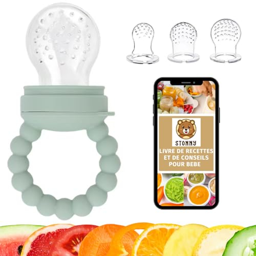 STONNY| Grignoteuse bébé | Anneau dentition intégré | 3 Tetines 3 tailles [3 > 34 mois] | Sans BPA | Tetine a fruit | Accessoire bebe naissance | Puericulture bébé | Ebook OFFERT | Tetine fruit
