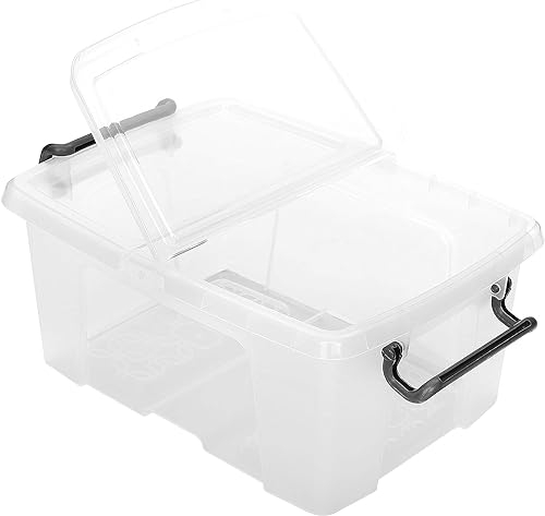 TENLITE Heavy Duty Clear 12L Smart Storemaster Clip-On Folding Lid Stackable Storage Boxes with Carry Handles 40cm x 29.5cm x 17cm (12 Litre)