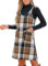 CUPSHE Damen Latzrock V Ausschnitt Hosenträger Taschen Karomuster A Linie Latzkleid Overallkleid Freizeitkleider Plaid Mini Dress Khaki Karo L