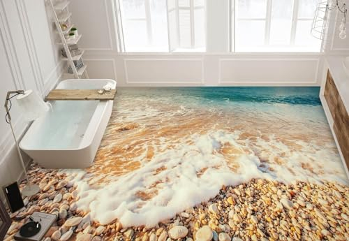 Benutzerdefinierte Selbstklebende Boden Wandtapete 3D-Wellensteine, 430 x 300 cm 3D Bodenfliesen Aufkleber Wohnzimmer Studie Pvc Wasserdicht Tragen 3D Bodenbelag Tapete