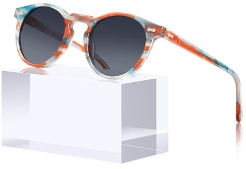 Carfia Polarizadas Gafas de Sol Mujer Redondo, 100% de Protección UV Montura de Acetato CA5288C