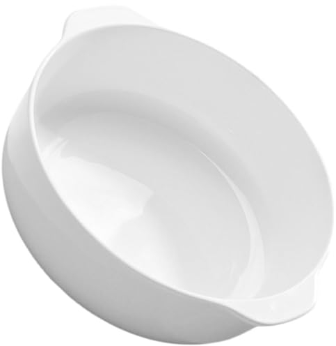 Luxshiny Plato De Cerámica Blanca Redonda Con Manijas Dobles Apto Para Hornear y Servir Resistente Altas Temperaturas Fácil De Limpiar Para Pizza y Ensaladas