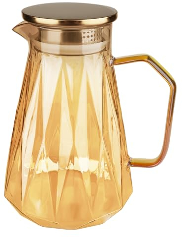 Wasserkaraffe,Karaffe Glas Mit Deckel,Glaskaraffe,Karaffe, Glaskaraffe Mit Deckel und Ausgießer, Geeignet Für Hausgemachte Getränke Eie Eistee, Kaffee, Wein, Saft usw,1,6 Liter (56 Unzen)