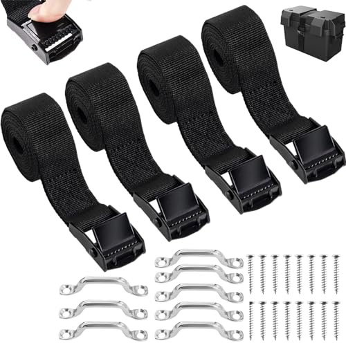 Battery Tie Down Straps Kit with Stainless Steel Cam Buckle for Boats (2)