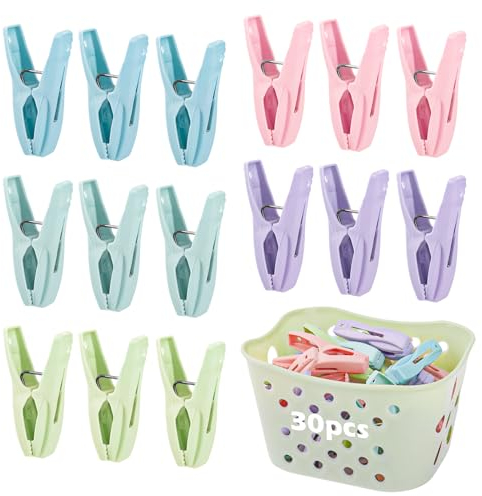 RISVOWO Pince a Linge, Epingle a Linge 30 Pièces, Pinces à Linge avec Panier, épingle à Linge 5 Couleurs, Epingles a Linge en Plastique, Épingle à Linge Multifonctionnelle