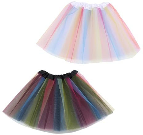 2 Stücke Tütü Pink Tüllrock Regenbogen Klassischer Tüllrock Damen Lagen Ballettrock Minirock Prinzessin Tanzkleid Mädchen Tüll Röcke für Frauen Geeignet für Verschiedene Anlässe (Schwarz-Weiß)