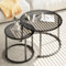 aboxoo Juego de 2 mesas de centro anidadas de cristal gris, pequeñas mesas redondas de vidrio para sala de estar, dormitorio, mesa de té decorativa con marco de metal, moderna, industrial simple