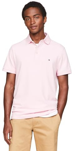 Tommy Hilfiger Polo à Manches Courtes pour Homme en Coton piqué Stretch et Bio Coupe ajustée, Rose Romantique, Taille XL