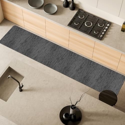 Comart - Küchenteppich Nancy – rutschfest – maschinenwaschbar – moderner Läufer aus Chenille – Läufer für Flur und Küche – weich und langlebig – Made in Italy – Grau – 50 x 270 cm