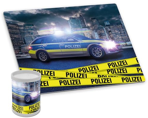 itenga Schreibtischunterlage DELUXE mit Stifteköcher abwischbar rutschfest glatt Kunststoff (Motiv Polizei)