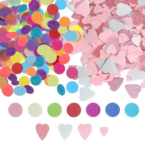 Konfetti Bunt, Konfetti Geburtstag, 30g Konfetti Rund+15g Herzen Konfetti, Papier Konfetti Bunt, Konfetti Seidenpapier, Konfetti-Dekoration für Jubiläen, Geburtstage, Partys, Karneval, Tischdeko