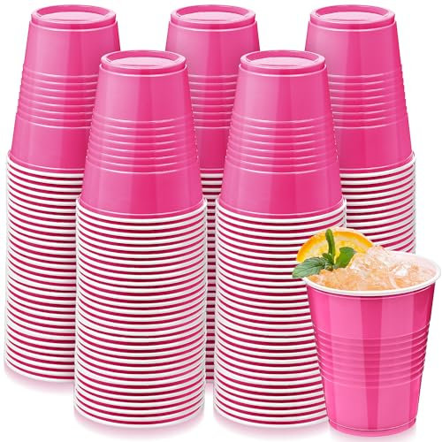 Kochorie 100 Pack Hot Pink Disposable Plastic Cups 12 Ounce Drinking Party Cups Bulk Party Cups for Wedding Birthday Graduation Christmas Parties, Picnics Events