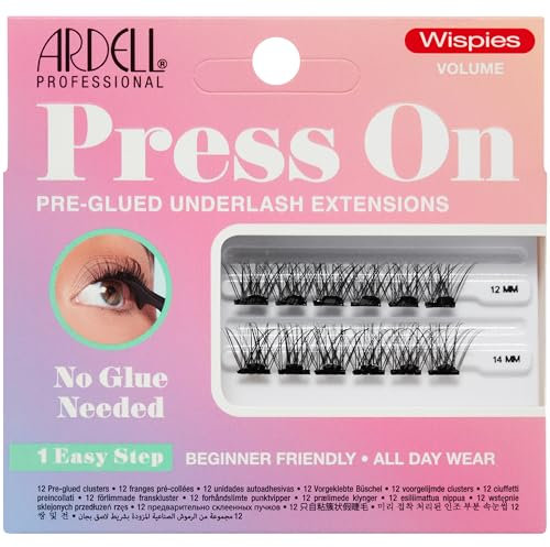 Ardell Pestañas Press On Sin Pegamento Set Mini Wispies Pre-glued Underlash Extensions 12 mm y 14 mm Fácil de Usar para Principiantes