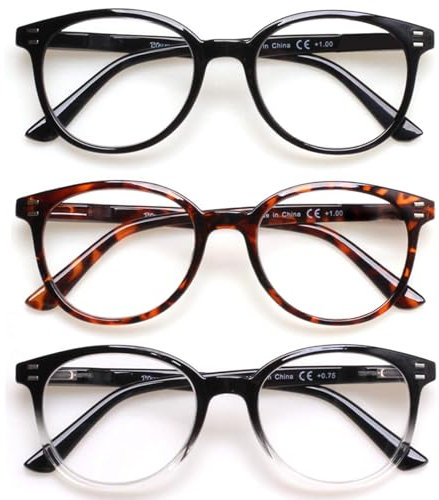 VisiWell 3 Pack Reading Glasses for Women and Men Spring Hinge Stylish Readers Black/Tortoise Readers for Men and Women (Mix Color, 0.50, Dioptres)