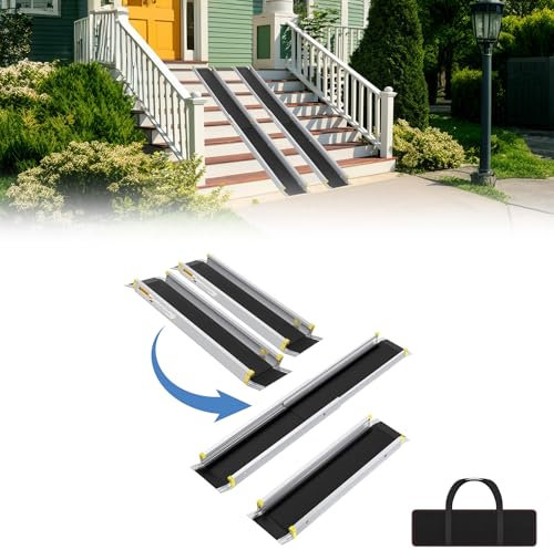 UISEBRT 2 x Rollstuhlrampe für Rollstuhl Teleskop Rollstuhlrampe Aluminium Auffahrrampe Verstellbare Teleskoprampe Ladenkapazität für Treppe bis 300 kg (91-152.5cm)