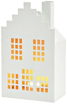 Deko Haus Metall weiß mit Stufendachyx Windlicht Teelichthalter Teelichthaus Metallhaus 25 cm hoch Deko Gartendeko