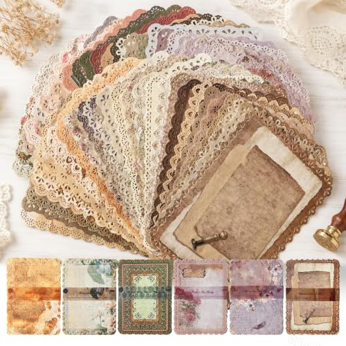 60 Blatt Vintage Scrapbooking- & Decoupage-Papier, gestanzter Spitzenrand | 6 Themen je 10 Blatt: Retro-Ephemera & Scrapbook Zubehör für Junk Journal, Journaling, Karten, DIY-Collagen & Mixed Media