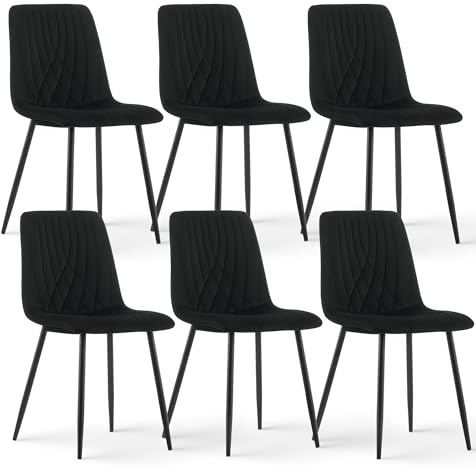 CLIPOP Samt Küchenstühle, Esszimmerstühle Polsterstuhl Wohnzimmerstuhl, Sitzfläche mit Rückenlehne und Metallbeine (Samt Schwarz, 6er Set)