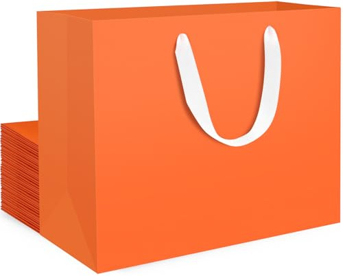 EUSOAR Papiertüten mit Henkel - 20 Stück Orange Geschenktüten Mittel - 230GSM Papier Tüten Geburtstag - M 27x8x21cm Verpacken Bankett Gift Bags - Geschenktaschen Geschenk Tüte