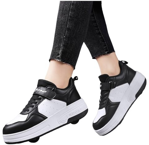 Rollschuhe mädchen 36-39, Schuhe mit Rollen für Mädchen Jungen, Kinder Rollschuhe Schuhe mit 2 Rollen Versenkbarer, Komfort Outdoor 2-in-1 Sportschuhe Skateboardschuhe Gr. 28-38