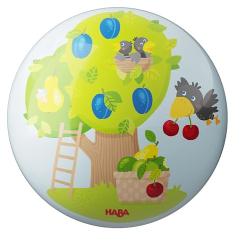 HABA Palla da frutteto – Palla per bambini dai 2 anni in su, con frutti colorati, 14 cm, con valvola per interni ed esterni, palla morbida per bambini – 2012752001