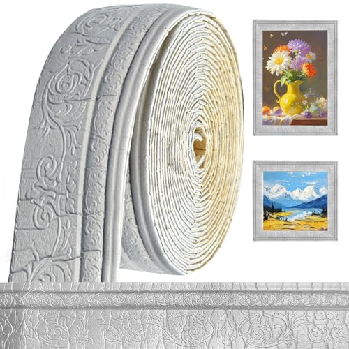 Zierleisten Selbstklebend 10m x 10cm x 5mm,3D Flexible Tapetenbordüre, Wandverkleidung, Rahmenlinien, Bordüre zum Abziehen Aufkleben, für Ecke, Linie Flur, Decke (Silbergrau 10m x 10cm x 5mm)
