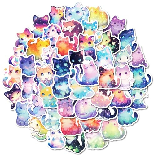 50Pcs Vintage Astronomy Stickers, Space Moon Planets Galaxy Stickers, Vinyl Waterproof Retro Celestial Decals for Laptops Water Bottles Skateboard Books, Teens and Adults (Cat)