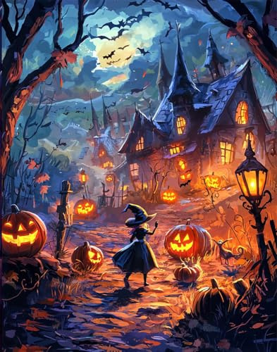 Henypt Diy Perlenstickerei Set Kürbis-Halloween 40X50Cm Basteln Handarbeitsset, Nadelstich Muster Dekor Wandkunst