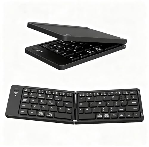 QUARK Tastiera compatta pieghevole, tastiera Bluetooth portatile, senza fili, tascabile, da viaggio, per iPad, iPhone, Mac, iOS, Android, Windows, tablet e laptop, colore nero