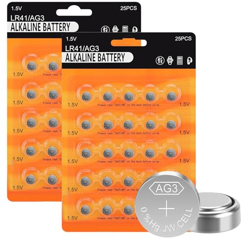LR41 Knopfzelle, 50 Stück 1.5V Alkaline AG3 LR 41 Knopfzellenbatterie | SR41 192 392 L736 L736f Knopfbatterie Batterien Batterie, Quecksilberfrei und Auslaufsicher