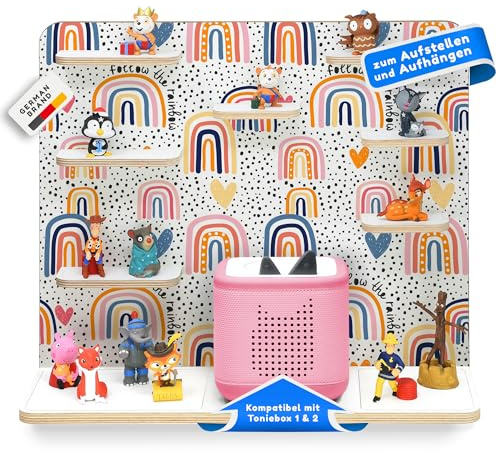 stadtecken Holzregal passend für Toniebox 2 I Geeignet für ca. 50 Tonies I Perfekte Aufbewahrung im Kinderzimmer I Regal zum Aufstellen oder Aufhängen (Follow The Rainbow, Groß)